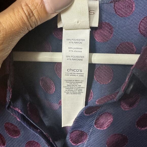 Chico's Women's Purple Metallic Luxe-Dot Print Button Front Sheer Shirt 1/Medium - Picture 6 of 8